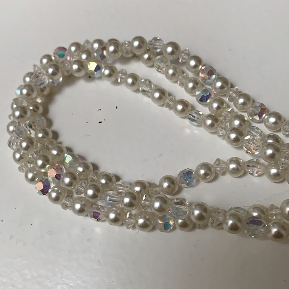 Vintage Faceted Iridescent Crystal & Pearl 3 Stra… - image 4